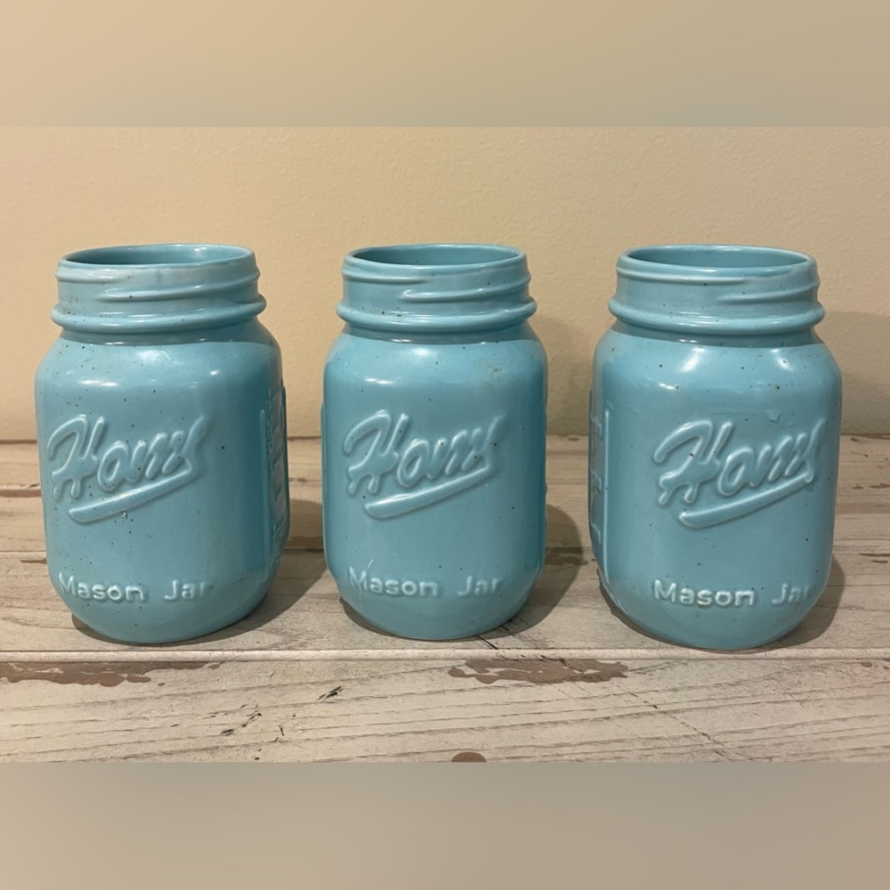 County Fair Drinking Jars Mugs w/ HOME Mason Jar speckles Set of 3
